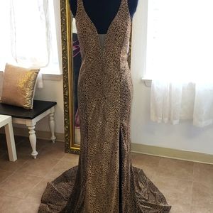 Ladies Animal Print Black Gold size 14 Metallic Column Dress Gown